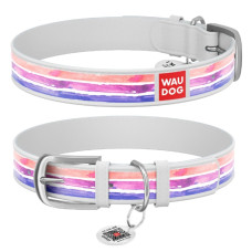 Нашийник WAUDOG Design з малюнком "Акварельні смужки 2", преміум шкіра, метал. пряжка, білий XS1 19-25 см