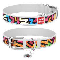 Нашийник WAUDOG Design з малюнком "Графіті", преміум шкіра, метал. пряжка, білий XS1 19-25 см
