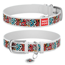 Нашийник WAUDOG Design з малюнком "Графіті 2", преміум шкіра, метал. пряжка, білий XS1 19-25 см