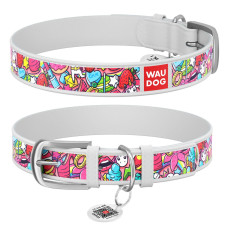 Нашийник WAUDOG Design з малюнком "Фантазія", преміум шкіра, метал. пряжка, білий XS1 19-25 см