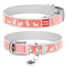 Нашийник WAUDOG Design з малюнком "Йога-пес", преміум шкіра, метал. пряжка, білий XS1 19-25 см