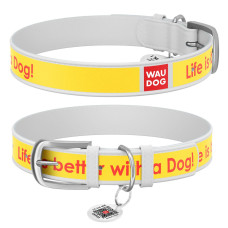 Нашийник WAUDOG Design з малюнком "Найкраще життя", преміум шкіра, метал. пряжка, білий XS1 19-25 см