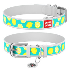 Нашийник WAUDOG Design з малюнком "Лімони", преміум шкіра, метал. пряжка, білий XS1 19-25 см