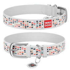 Нашийник WAUDOG Design з малюнком "Смішні точки", преміум шкіра, метал. пряжка, білий XS1 19-25 см