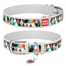 Нашийник WAUDOG Design з малюнком "Печворк 2", преміум шкіра, метал. пряжка, білий XS1 19-25 см