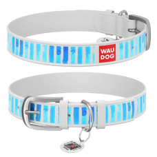 Нашийник WAUDOG Design з малюнком "Блакитні смужки", преміум шкіра, метал. пряжка, білий XS1 19-25 см