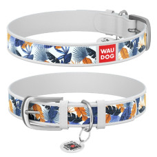 Нашийник WAUDOG Design з малюнком "Джунглі", преміум шкіра, метал. пряжка, білий XS1 19-25 см
