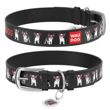 Нашийник WAUDOG Design з малюнком "Хіпстер Дог", преміум шкіра, метал. пряжка, чорний XS1 19-25 см