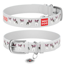 Нашийник WAUDOG Design з малюнком "Хіпстер Дог", преміум шкіра, метал. пряжка, білий XS1 19-25 см