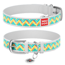Нашийник WAUDOG Design з малюнком "Зигзаг", преміум шкіра, метал. пряжка, білий XS1 19-25 см