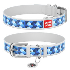 Нашийник WAUDOG Design з малюнком "Луска", преміум шкіра, метал. пряжка, білий XS1 19-25 см