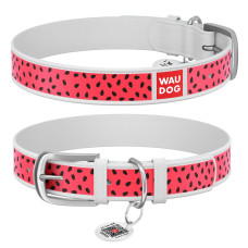 Нашийник WAUDOG Design з малюнком "Кавун", преміум шкіра, метал. пряжка, білий XS1 19-25 см