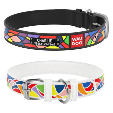 Нашийник WAUDOG Design з малюнком "Вітраж", преміум шкіра, метал. пряжка, білий XS1 19-25 см