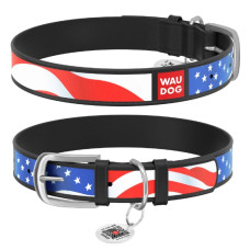 Нашийник WAUDOG Design з малюнком "Зірки та смуги", преміум шкіра, метал. пряжка, чорний XS1 19-25 см