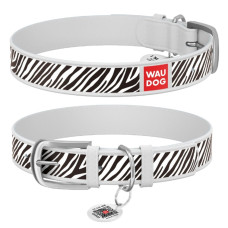 Нашийник WAUDOG Design з малюнком "Зебра", преміум шкіра, метал. пряжка, білий XS1 19-25 см