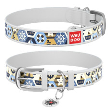 Нашийник WAUDOG Design з малюнком "Капітан", преміум шкіра, метал. пряжка, білий XS1 19-25 см