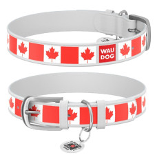 Нашийник WAUDOG Design з малюнком "Кленовий лист", преміум шкіра, метал. пряжка, білий XS1 19-25 см