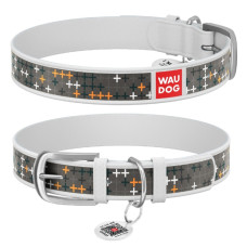 Нашийник WAUDOG Design з малюнком "Хрестики", преміум шкіра, метал. пряжка, білий XS1 19-25 см