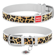 Нашийник WAUDOG Design з малюнком "Леопард", преміум шкіра, метал. пряжка, білий XS1 19-25 см