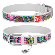 Нашийник WAUDOG Design з малюнком "Мандали", преміум шкіра, метал. пряжка, білий XS1 19-25 см