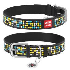 Нашийник WAUDOG Design з малюнком "Мозаїка", преміум шкіра, метал. пряжка, чорний XS1 19-25 см