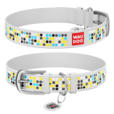Нашийник WAUDOG Design з малюнком "Мозаїка", преміум шкіра, метал. пряжка, білий XS1 19-25 см