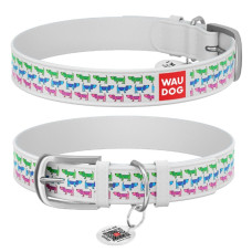 Нашийник WAUDOG Design з малюнком "Парад собачок", преміум шкіра, метал. пряжка, білий XS1 19-25 см