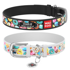 Нашийник WAUDOG Design з малюнком "Пончики", преміум шкіра, метал. пряжка, білий XS1 19-25 см