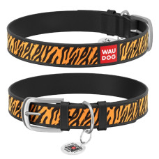 Нашийник WAUDOG Design з малюнком "Тигр", преміум шкіра, метал. пряжка, чорний XS1 19-25 см