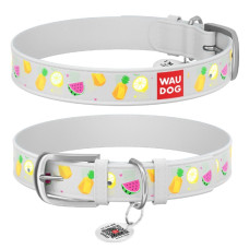 Нашийник WAUDOG Design з малюнком "Фрукти", преміум шкіра, метал. пряжка, білий XS1 19-25 см