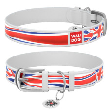 Нашийник WAUDOG Design з малюнком "Юніон Джек", преміум шкіра, метал. пряжка, білий XS1 19-25 см
