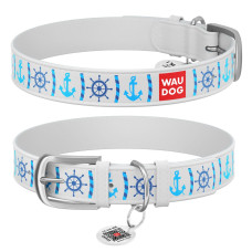 Нашийник WAUDOG Design з малюнком "Якоря", преміум шкіра, метал. пряжка, білий XS1 19-25 см