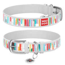 Нашийник WAUDOG Design з малюнком "Яскраві смужки", преміум шкіра, метал. пряжка, білий XS1 19-25 см