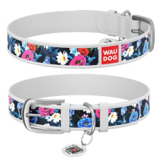 Нашийник WAUDOG Design з малюнком "Літній луг", преміум шкіра, метал. пряжка, білий XS1 19-25 см