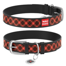 Ошейник WAUDOG Design с рисунком "Шотландка", премиум кожа, метал. пряжка, черный XS1 19-25 см