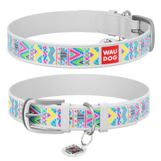 Нашийник WAUDOG Design з малюнком "Інді", преміум шкіра, метал. пряжка, білий XS1 19-25 см