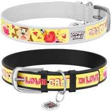 Нашийник WAUDOG Design з малюнком "Валентин Даффі", преміум шкіра, металева пряжка, чорний/білий