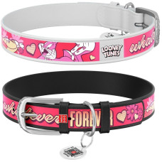 Нашийник WAUDOG Design з малюнком "Валентин Банні", преміум шкіра, металева пряжка, чорний/білий