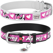 Нашийник WAUDOG Design з малюнком "Ліловий Пеппе", преміум шкіра, металева пряжка, чорний/білий