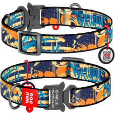 Ошейник WAUDOG Nylon с QR паспортом, рисунок "Бэтмен Джинс", метал. пряжка-фастекс S 23-35 см