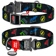 Ошейник WAUDOG Nylon с QR паспортом, рисунок "Лига справедливости", метал. пряжка-фастекс S 23-35 см