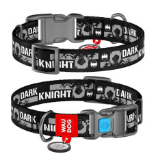 Ошейник WAUDOG Nylon с QR паспортом, рисунок "Черный рыцарь", пластиковая пряжка-фастекс L 31-49см