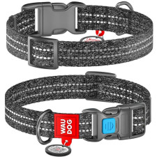 Нашийник WAUDOG Re-cotton з QR паспортом, з відновленої бавовни, пластикова пряжка, сірий S 23-35 см