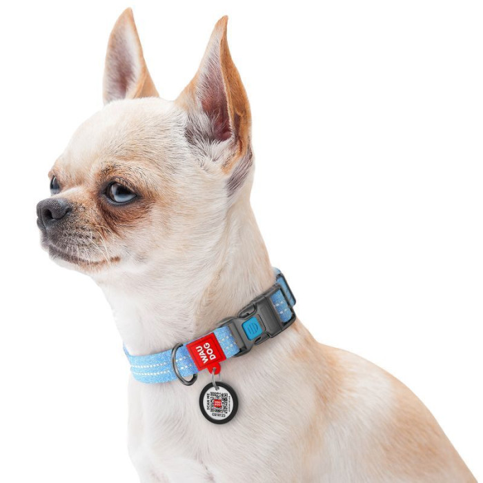 Нашийник WAUDOG Re-cotton з QR паспортом, з відновленої бавовни, пластикова пряжка, блакитний S 23-35 см