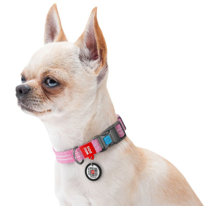 Нашийник WAUDOG Re-cotton з QR паспортом, з відновленої бавовни, пластикова пряжка, рожевий S 23-35 см