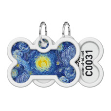 Адресник для собак та котів металевий WAUDOG Smart ID c QR паспортом, малюнок "Водяні лілії", кістка, Д 40 мм, 28 мм