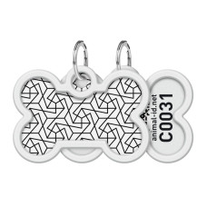 Адресник для собак і котів металевий WAUDOG Smart ID з QR паспортом, малюнок "Геометрія", кістка, Д 40 мм, 28 мм