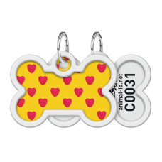 Адресник для собак и котов металлический WAUDOG Smart ID c QR паспортом, рисунок "Сердца", кость, Д 40 мм, 28 мм