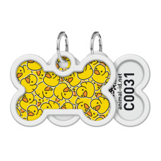 Адресник для собак і котів металевий WAUDOG Smart ID c QR паспортом, малюнок "Качечки", кістка, Д 40 мм, 28 мм