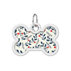 Адресник для собак та котів металевий WAUDOG Smart ID c QR паспортом, малюнок "Рослини", кістка, Д 40 мм, 28 мм